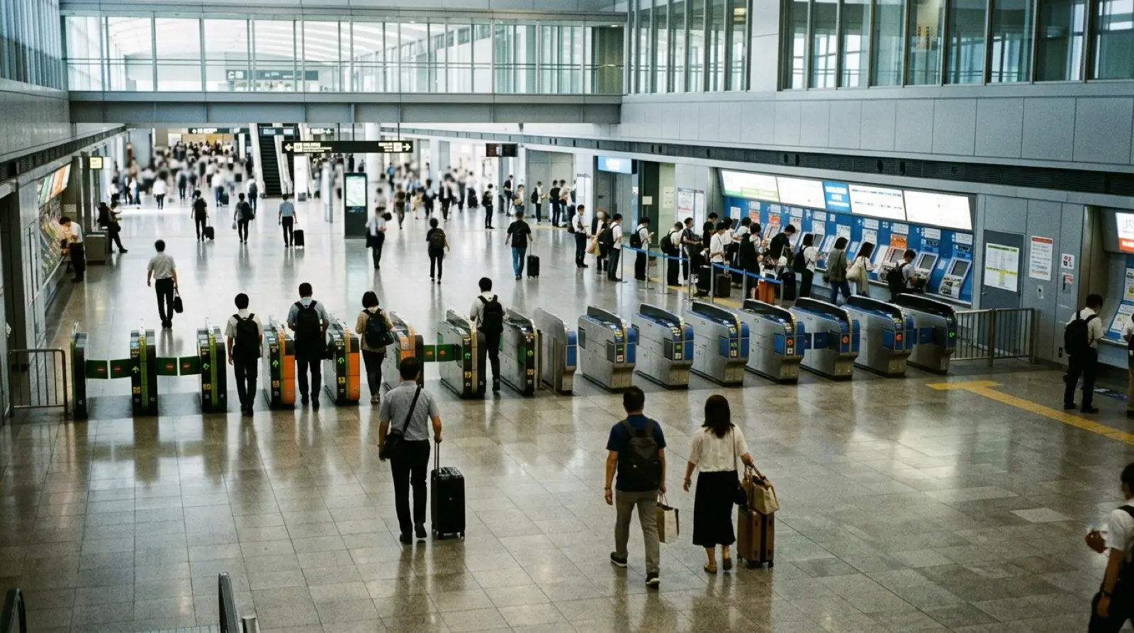 第1ターミナル2階とつながる関西空港駅の改札前、JRと南海の改札が並ぶ連絡通路