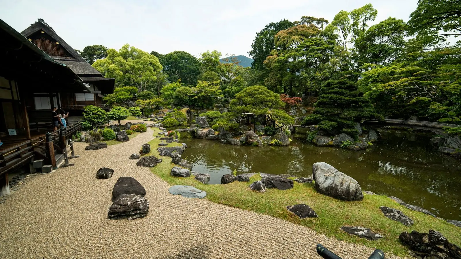 青苔とモミジに囲まれた清らかな曹源池と天龍寺の多宝殿が織りなす静謐な禅の美