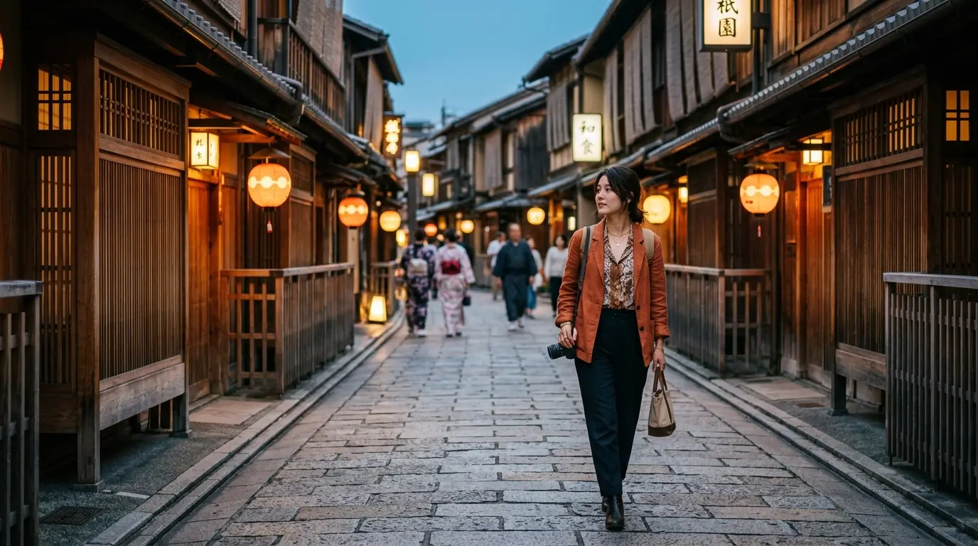 붉은 풍등이 은은하게 켜지는 기온 시라카와 전통 보존 지구