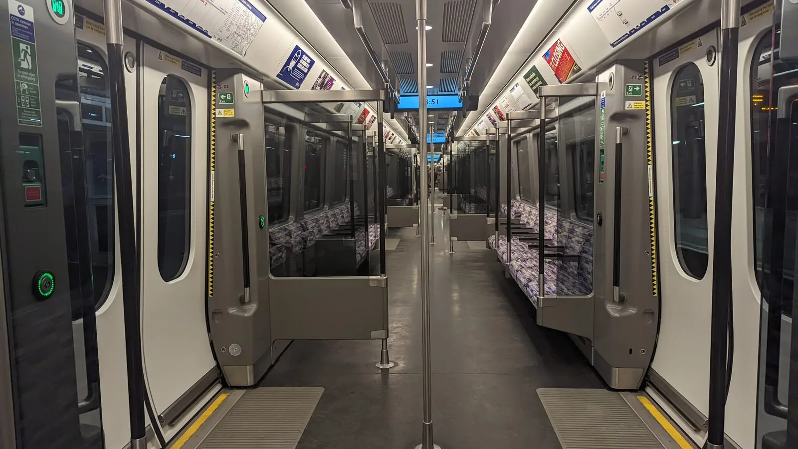 Air-conditioned, high-capacity interior of an Elizabeth line carriage with walk-through aisles