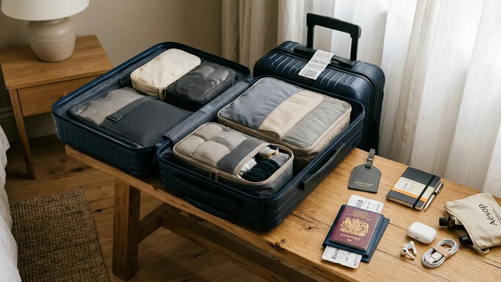 Pre-departure luggage documentation recording suitcase packing contents and barcode claim tags