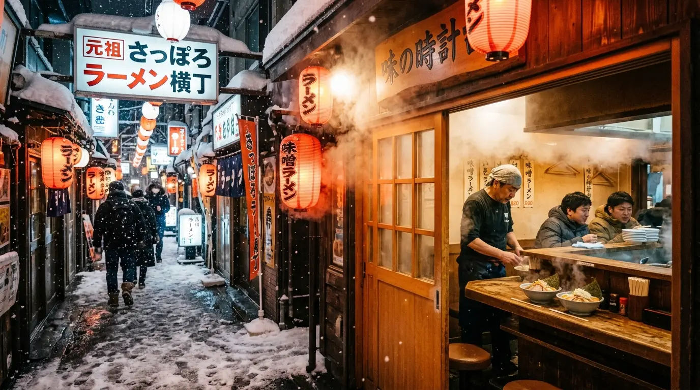 Sapporo Day 1 Snowfall Arrival: 37-Min Rapid Airport, Ganso Miso Ramen, and Midnight Shime Parfait