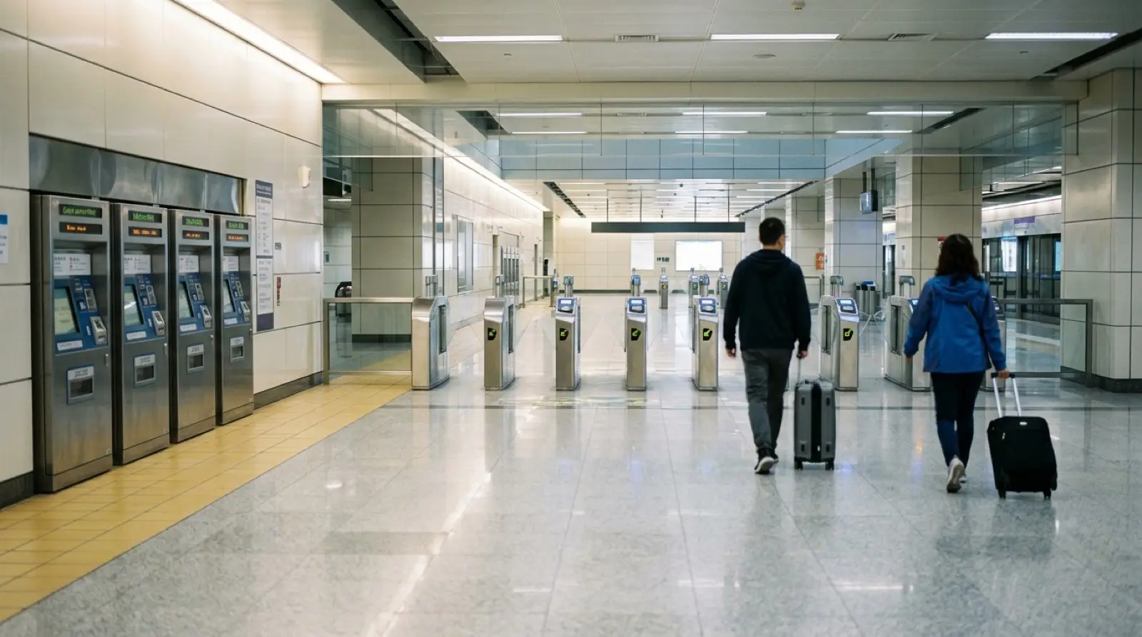 Token vending machines and fare gates on the concourse of A12 Airport Terminal 1 Station on the Taoyuan Airport MRT